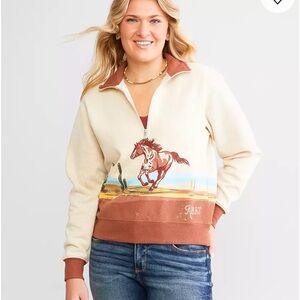 ARIAT Wild Horse Pullover Sweatshirt Oatmeal Heather Size Large